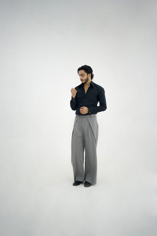 MILANO-Grey Over Pleated High Waisted Pants