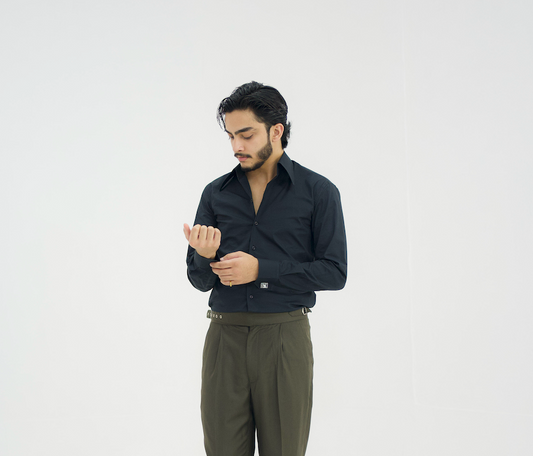 MONARCH – Black Italian Collar Shirt