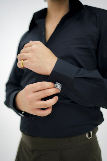 MONARCH – Black Italian Collar Shirt