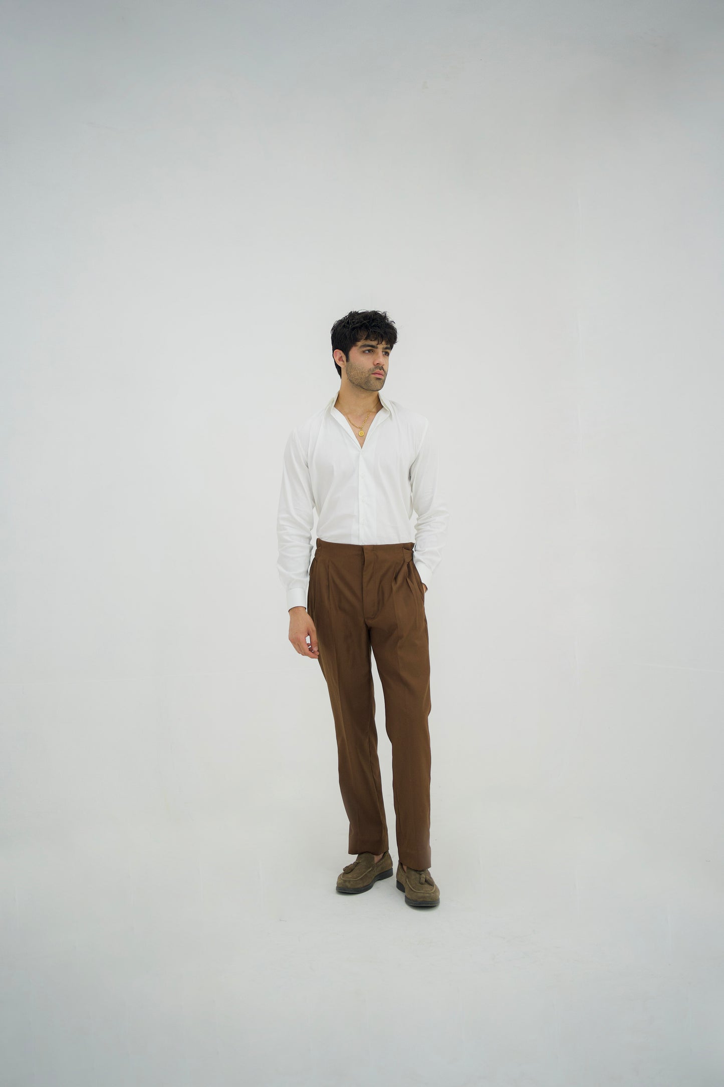 SIENA-Brown Beltless High Waisted Pleated Pants