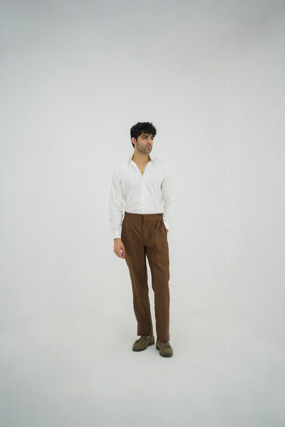 SIENA-Brown Beltless High Waisted Pleated Pants