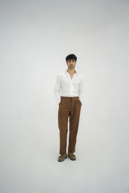 SIENA-Brown Beltless High Waisted Pleated Pants