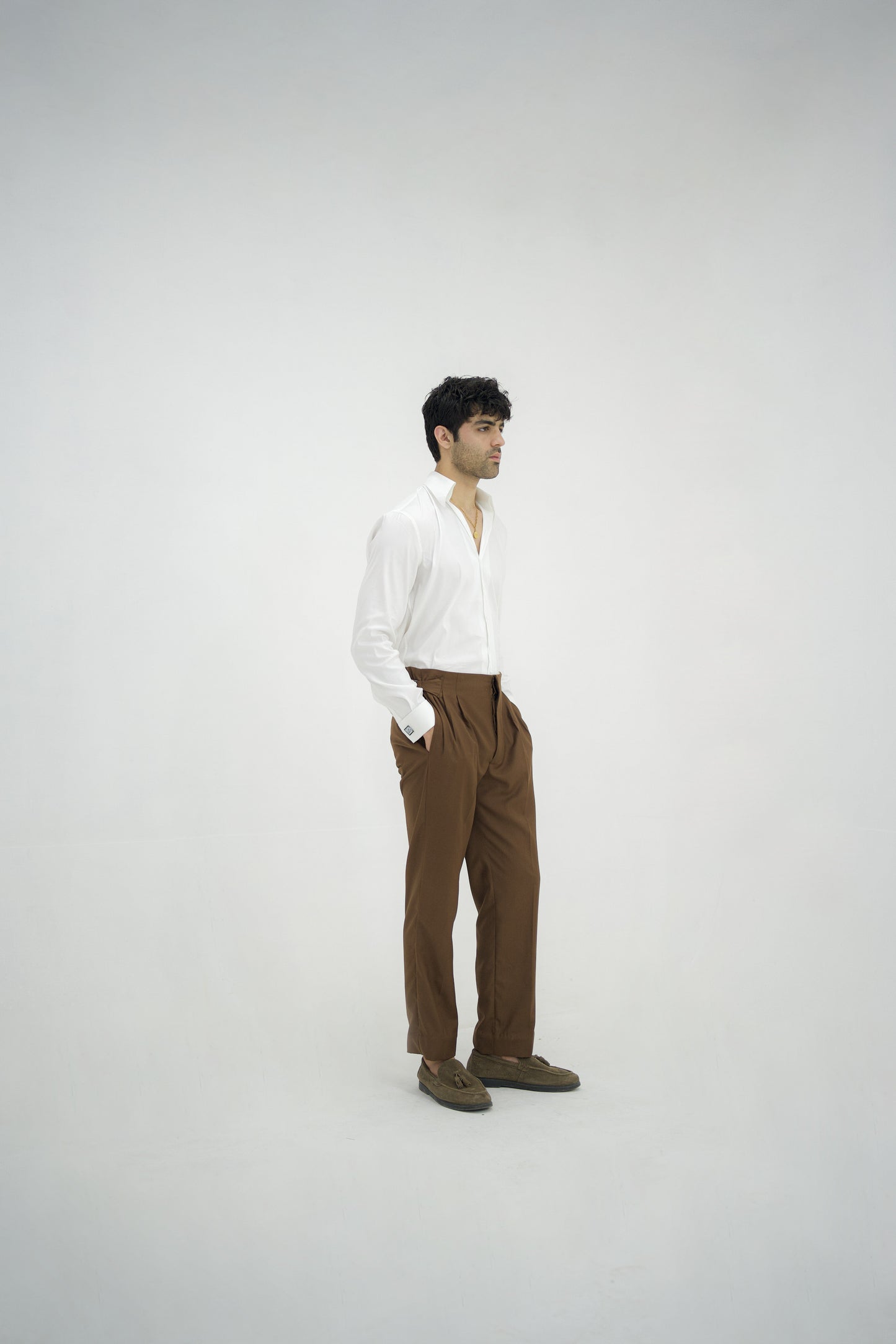 SIENA-Brown Beltless High Waisted Pleated Pants