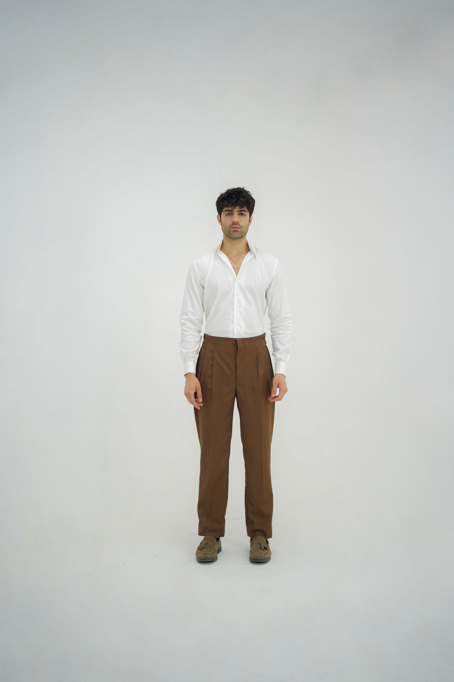 SIENA-Brown Beltless High Waisted Pleated Pants