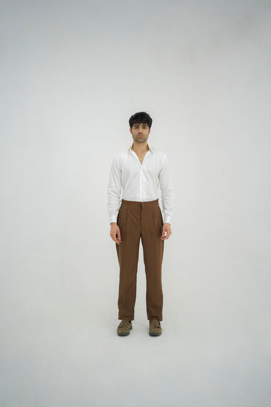 SIENA-Brown Beltless High Waisted Pleated Pants