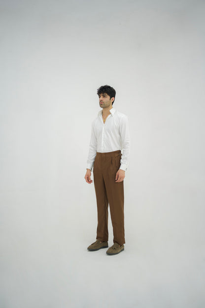 SIENA-Brown Beltless High Waisted Pleated Pants