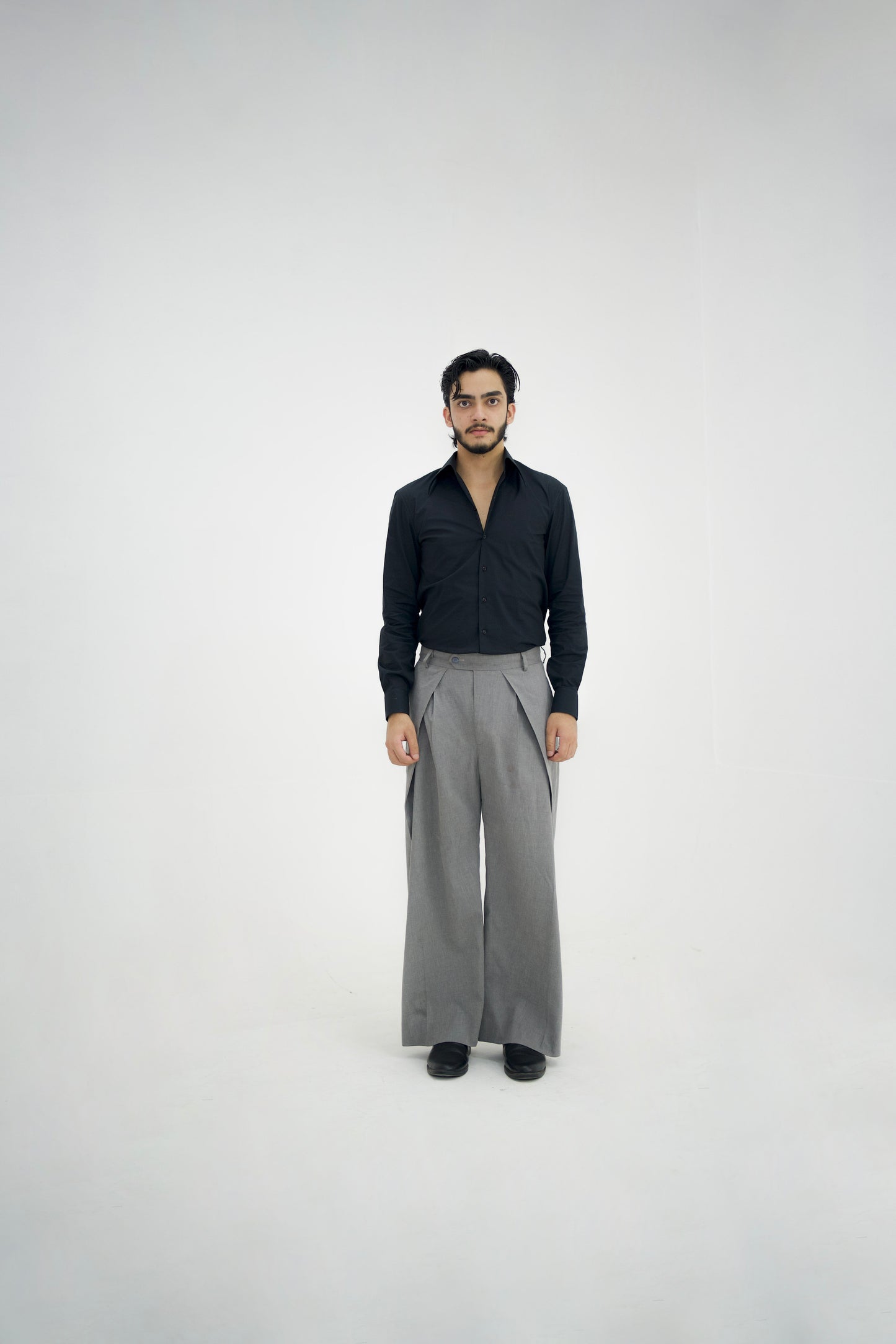 MILANO-Grey Over Pleated High Waisted Pants