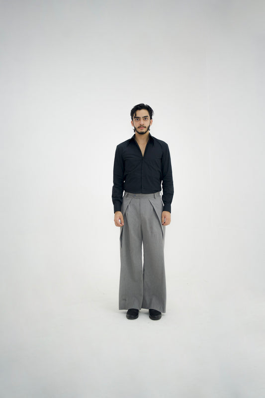 MILANO-Grey Over Pleated High Waisted Pants