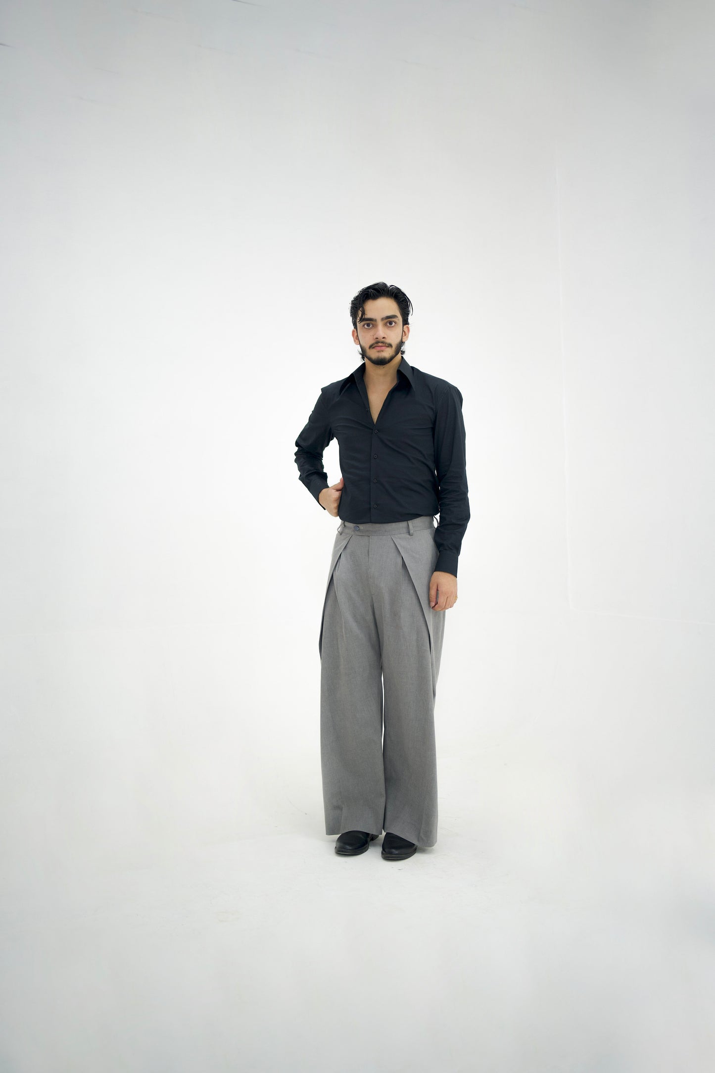MILANO-Grey Over Pleated High Waisted Pants