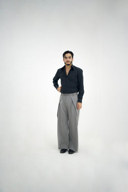MILANO-Grey Over Pleated High Waisted Pants
