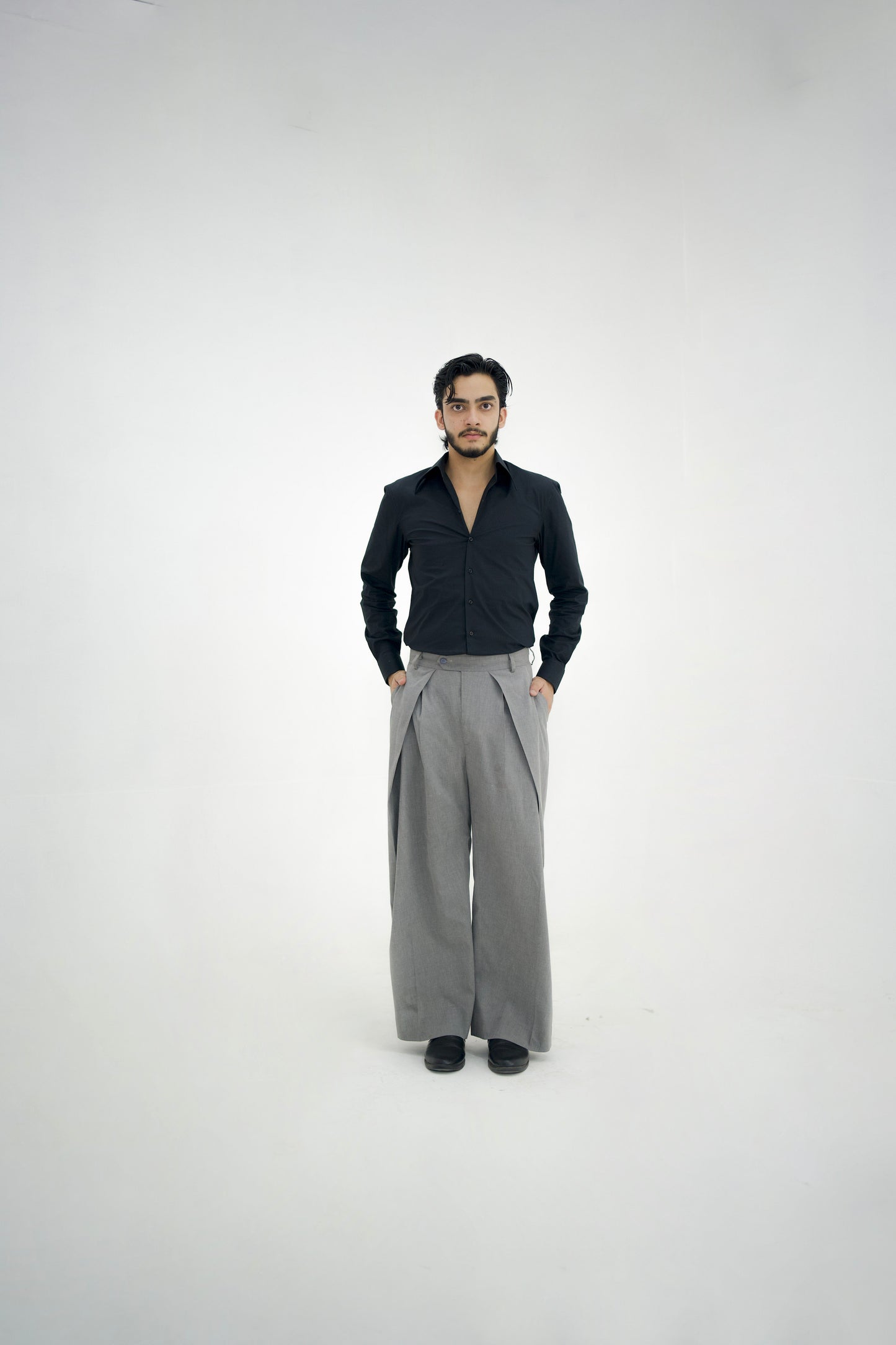 MILANO-Grey Over Pleated High Waisted Pants