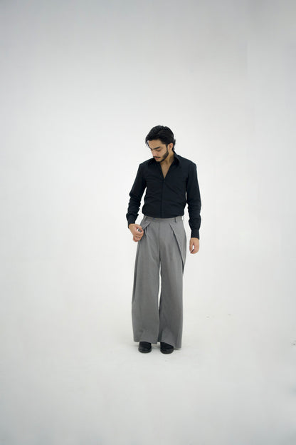 MILANO-Grey Over Pleated High Waisted Pants