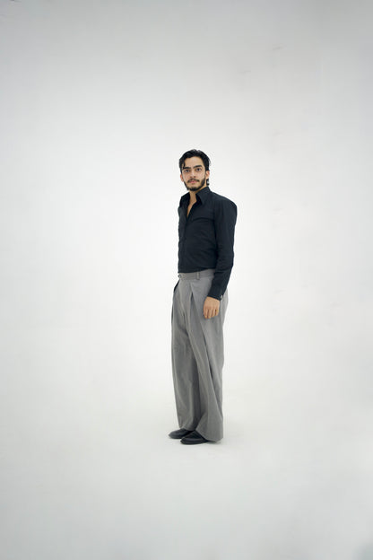 MILANO-Grey Over Pleated High Waisted Pants