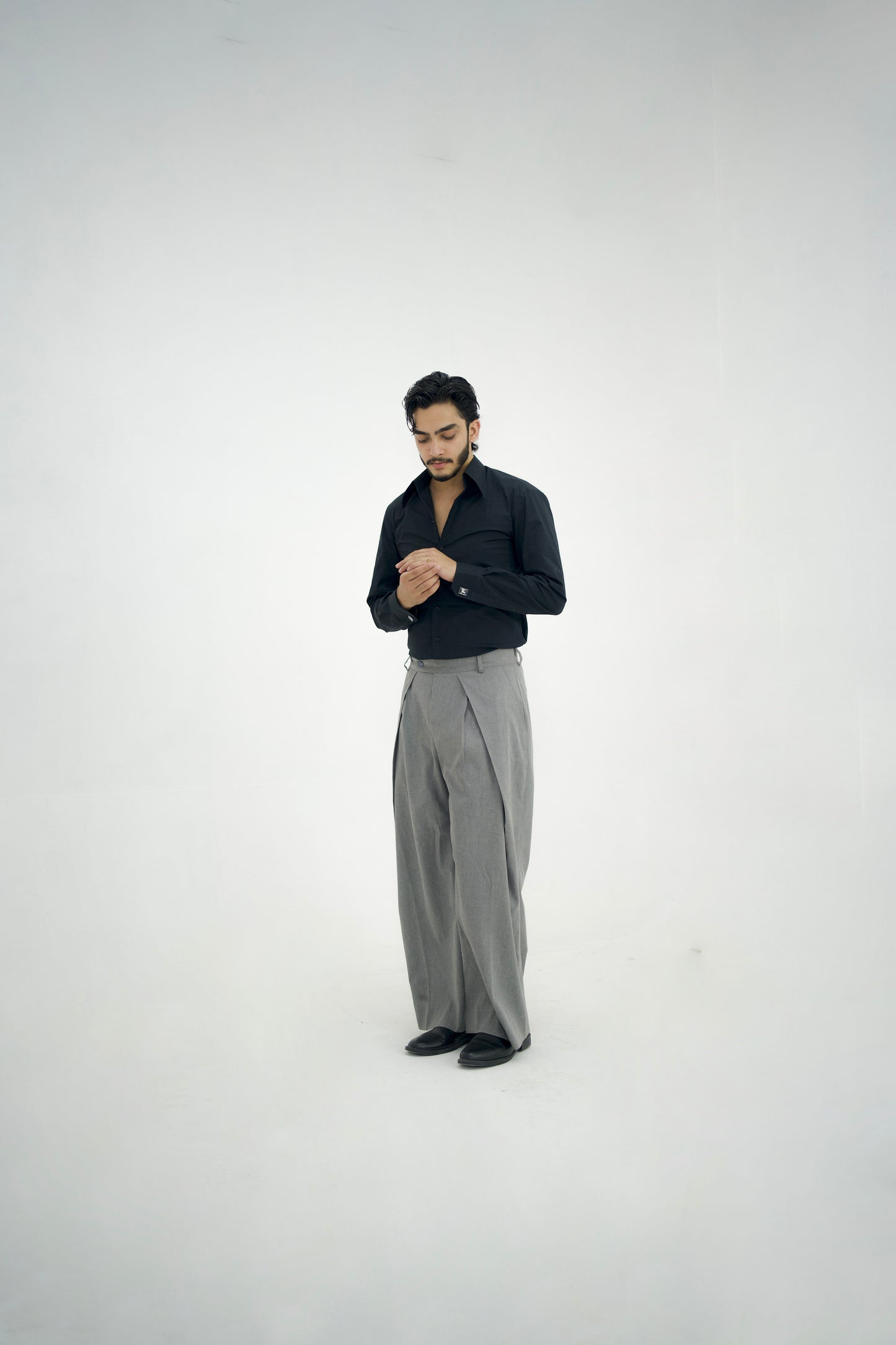 MILANO-Grey Over Pleated High Waisted Pants