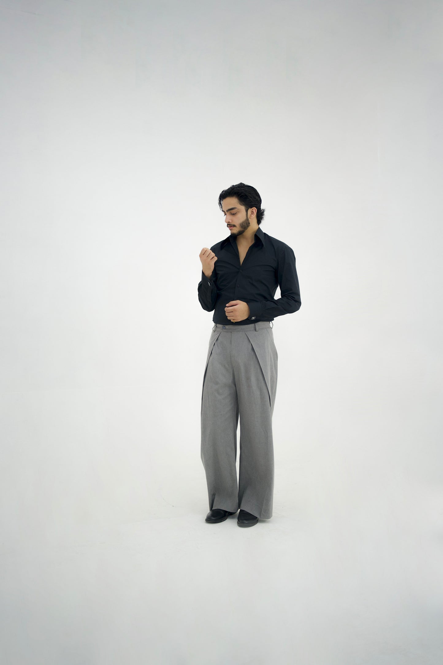 MILANO-Grey Over Pleated High Waisted Pants