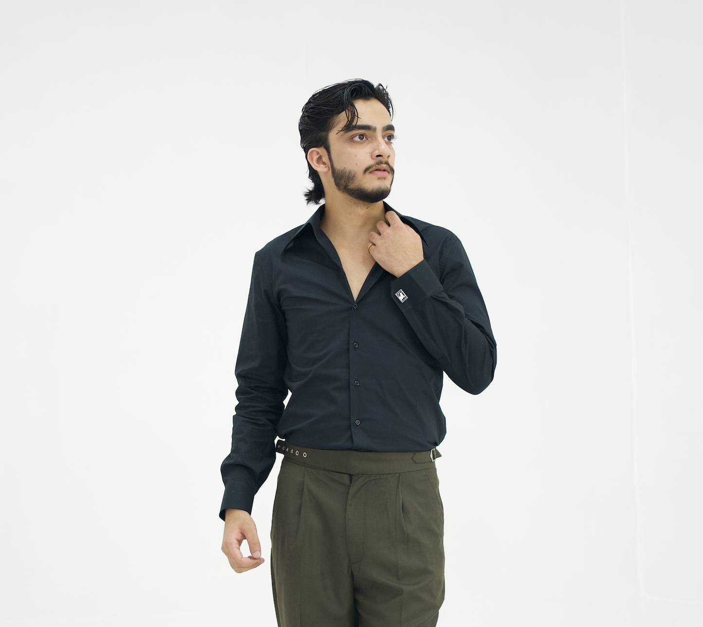 MONARCH – Black Italian Collar Shirt