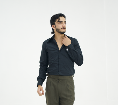 MONARCH – Black Italian Collar Shirt
